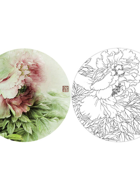 有步骤花鸟国画白描底稿小品牡丹