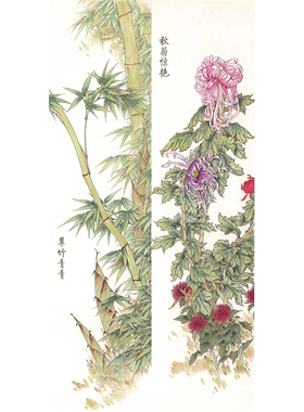 国画花鸟白描底稿四条牡丹