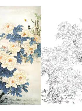 王少卿花鸟画工笔画白描底稿牡丹