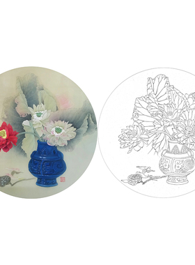 【有步骤】临龚雪青工笔画花篮图白描底稿国画花鸟初学练习作业稿