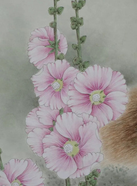 工笔画白描底稿牡丹花斗方