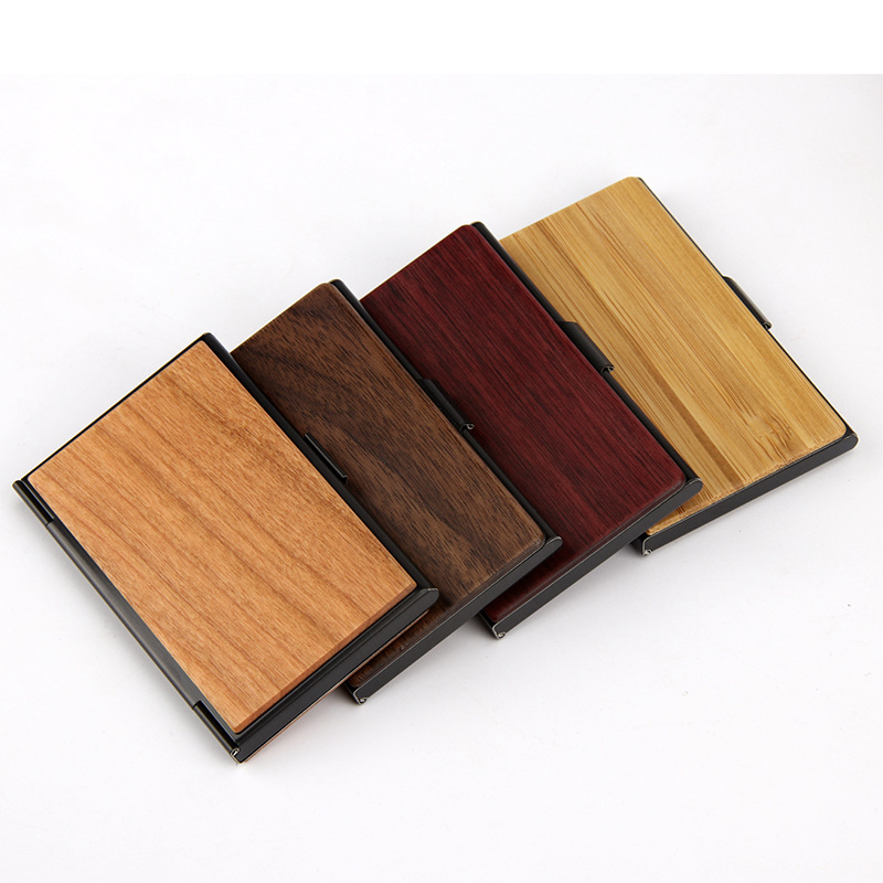 不锈钢贴实木名片夹男女式商务时尚紫心木名片盒随身名片盒子创意薄款大容量小巧卡片盒信用卡盒定制公司礼品 - 图3