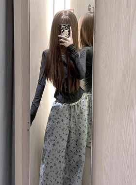 美式复古假两件t恤上衣女早秋新款设计感修身显瘦内搭长袖打底衫