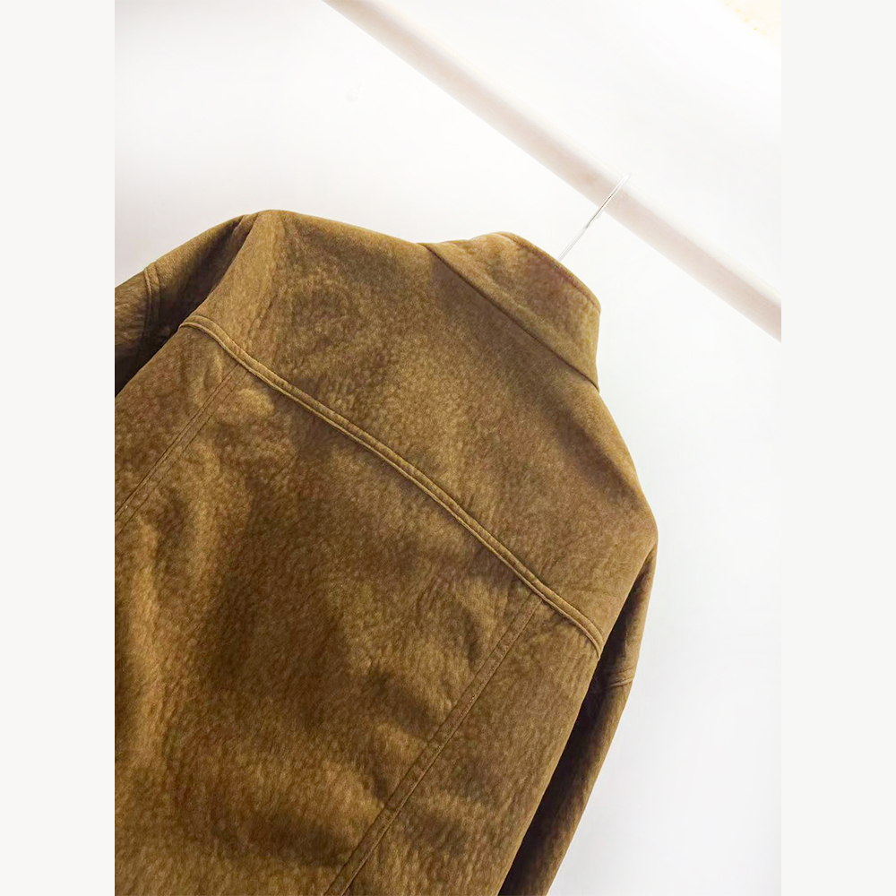 PUTIAN百搭鹿绒皮短款外套2205冬装新款韩系宽松时尚斜扣开衫3387 - 图0