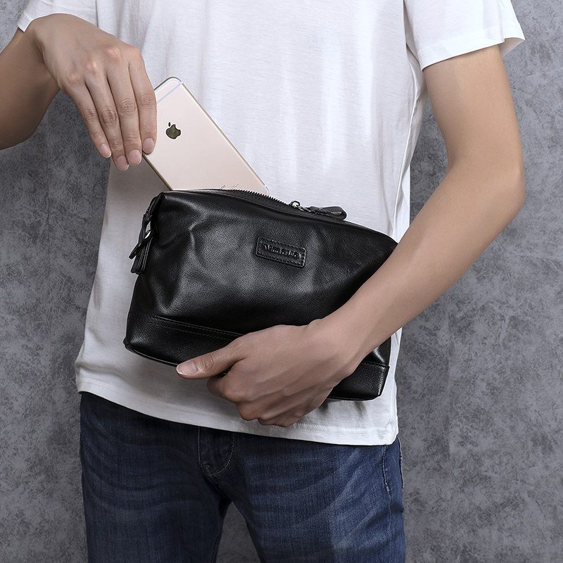 休闲牛皮男手包多功能小背包 wmnuo男士包袋