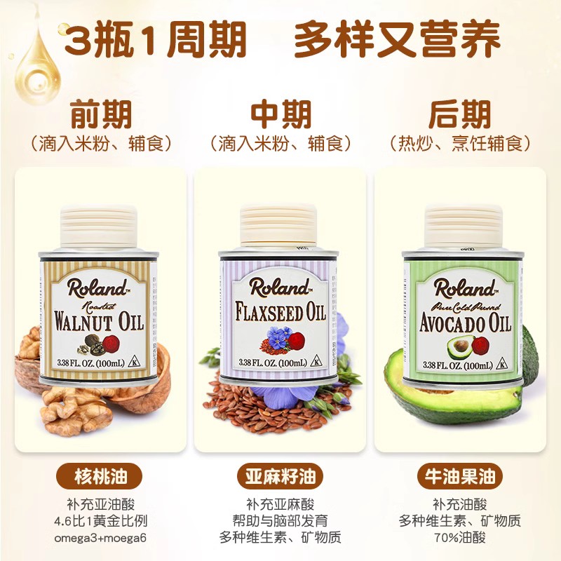 罗朗德法国核桃油宝宝食用牛油果油 roland食品食用油