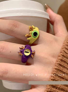 卡通搞怪顽皮豹小龙戒指女小众开口食指戒童趣可爱小怪兽指环