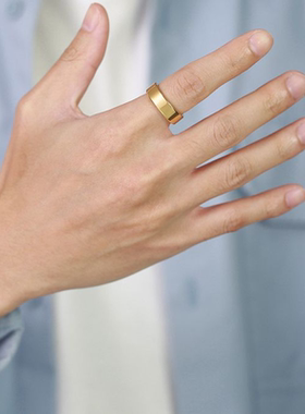 潮流简约平边光面素圈男女戒指小众高级感ins风钛钢食指环