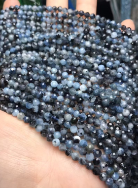 天然魔鬼蓝海蓝宝切面足球面散珠半成品diy手链项链饰品配件水晶