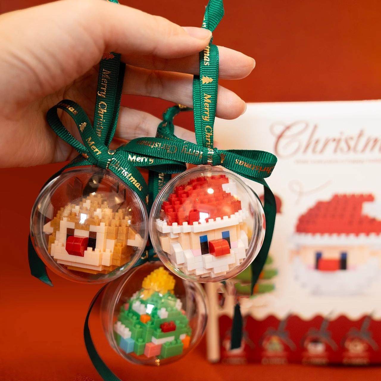 2024圣诞球挂件 圣诞老人圣诞树麋鹿雪人圣诞节礼物女生DIY微颗粒