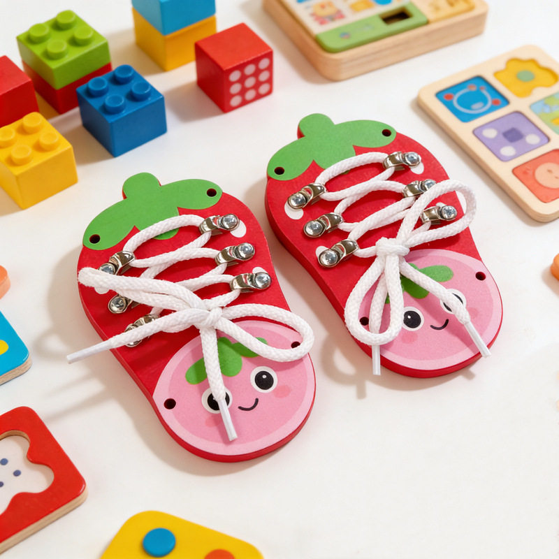 Strawberry shoelace skill board Montessori baby diy accessories homemade busy house hole board toy early education puzzle