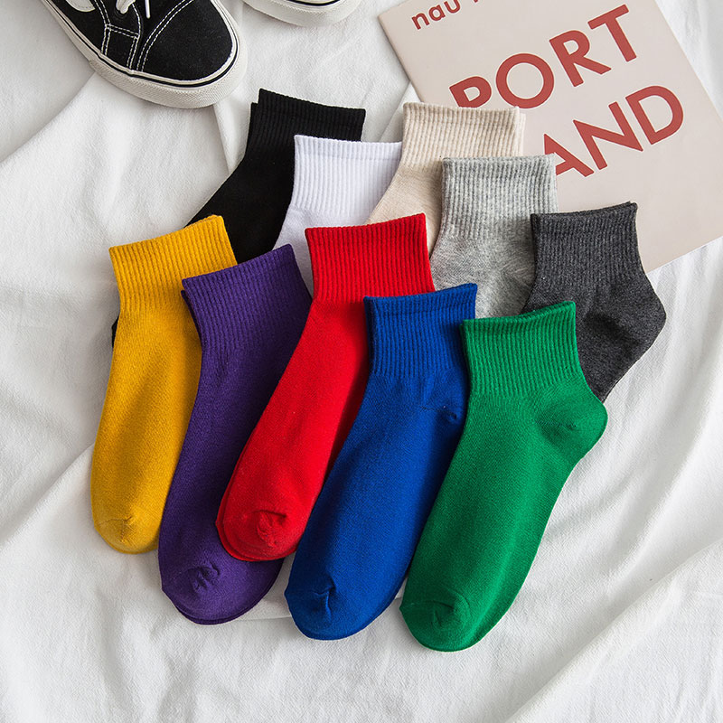 格棉旗舰店黑白色袜子女短袜浅口纯棉春夏季薄款夏天全棉中筒纯色棉袜ins潮1