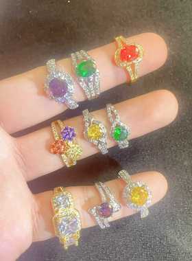 锆石彩色铜指环饰品水晶欧美简约