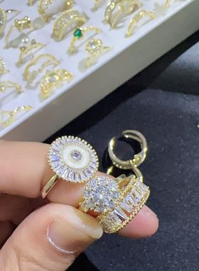 女镀18K金开口锆石微镶戒指