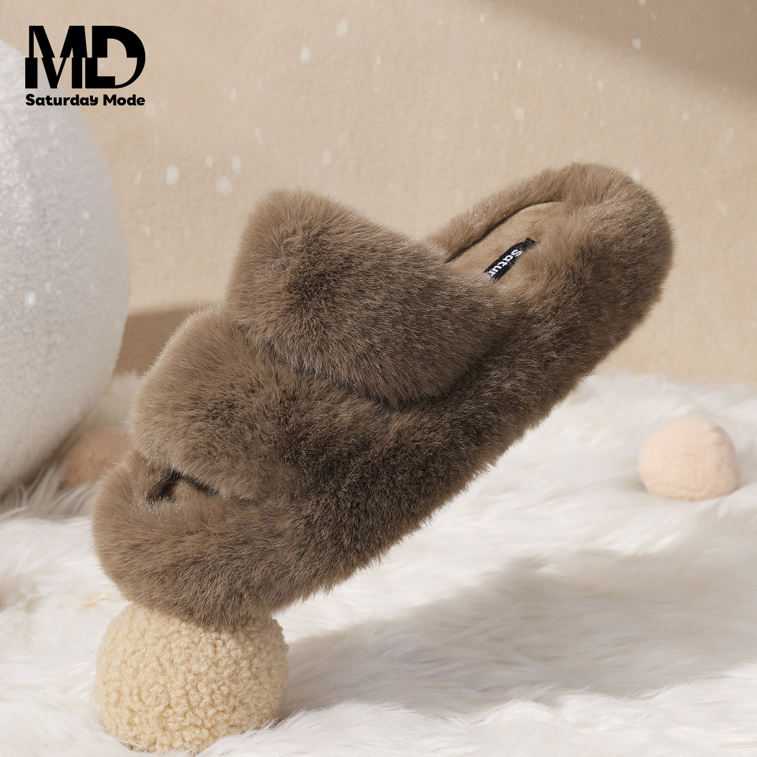 saturdaymode厚底毛毛拖鞋女2025冬季新款外穿保暖防滑一字拖鞋,淘宝优惠券,粉丝福利购,淘宝优惠卷