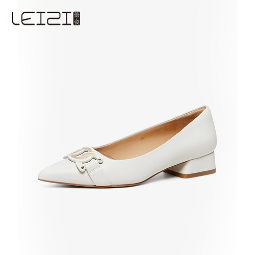 LEIZI蕾姿羊皮单鞋春季商务通勤环形扣优雅百搭女单鞋MD21111061 - 图1