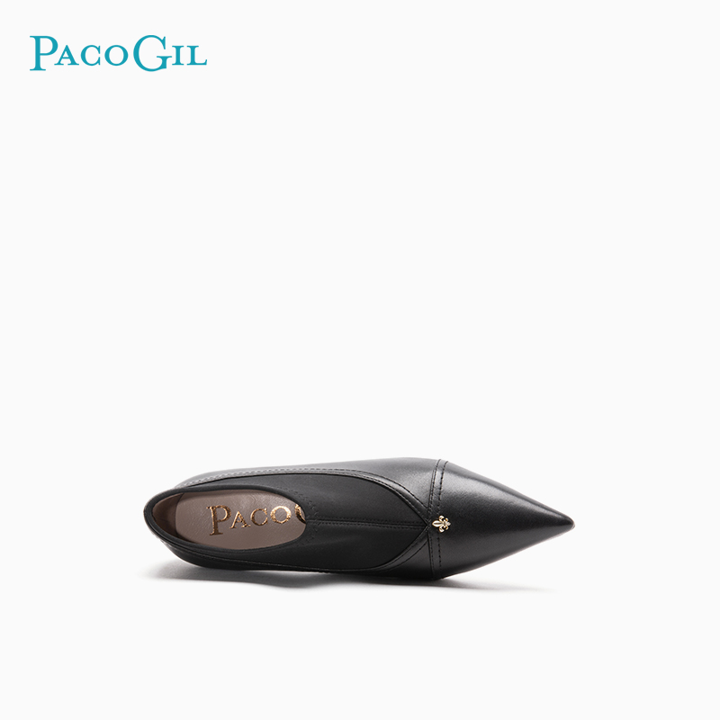 PACO GIL秋冬款气质尖头深口细跟通勤职业鞋真皮单鞋纯色高跟鞋女 - 图1