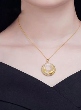 新款锦鲤富贵花平安扣吊坠项链女小众设计年年有余莲花吊坠锁骨链