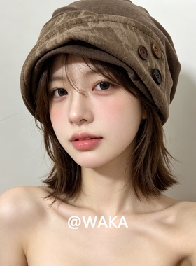 WAKA复古纽扣堆堆帽秋冬保暖
