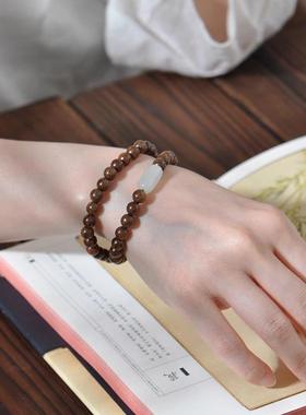 金丝檀6m手串佛珠手链双圈念珠简约民族檀木和田玉文玩古雅男女款