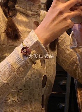 大发试验站 做旧金属立体花朵手镯乖巧少女早秋款复古甜酷手链ins