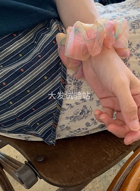 大发试验站 自制格纹欧根纱复古大肠圈高级感气质基础款发圈头绳