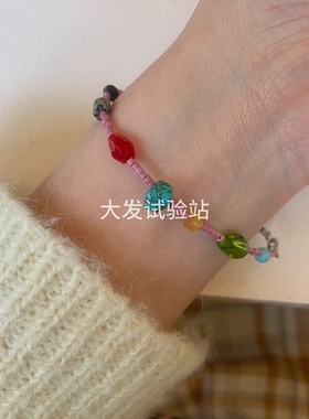 大发试验站 手工创意不规则米珠小众叠戴手链天然石彩色串珠链子