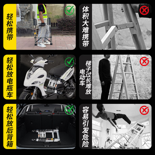 伸缩梯子升降工程梯铝合金直梯便携家用人字梯多功能楼梯折叠梯凳 - 图1