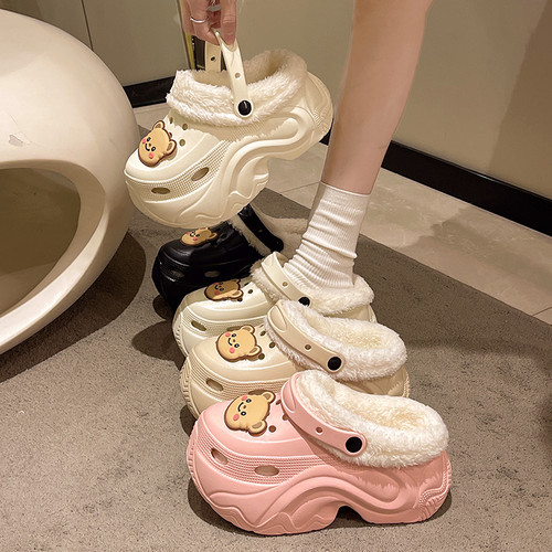 洞洞鞋增高10cm冬季加绒外穿厚底结婚穿防滑保暖婚纱神器婚鞋潮 - 图2