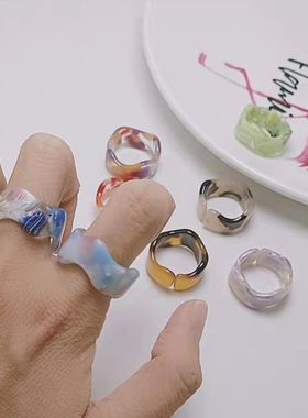 独特开口戒指迷你彩色豹纹少女系