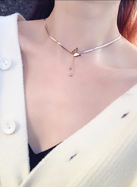 不掉色玫瑰金蝴蝶锁骨链短款颈链