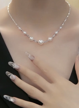 气质碎银几两满天星珍珠项链女