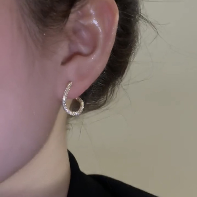 韩国925银针微镶满钻几何圆圈不规则耳钉设计感小众气质耳环耳饰 - 图1