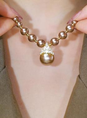法式宫廷风香槟色珍珠项链毛衣链