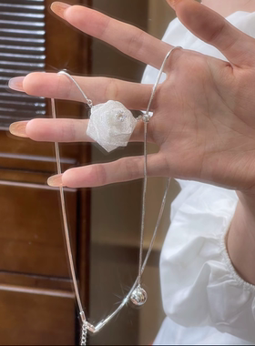 超仙网纱玫瑰花朵长款项链锁骨链