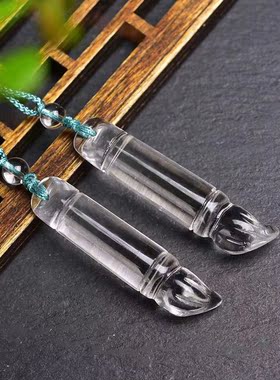 新款天然宝水晶毛笔吊坠 天然白水晶手工雕刻 搭配手工吊坠绳