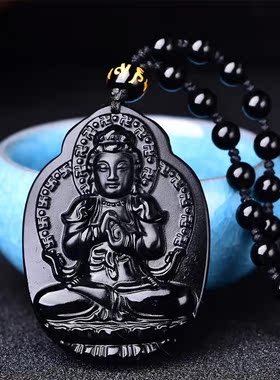 天然黑曜石大日如来属猴生肖羊