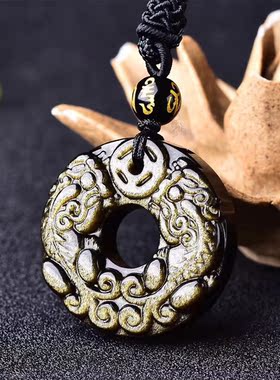 天然金曜石平安扣貔貅吊坠