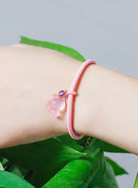 天然粉水晶独特设计风狐仙编织绳