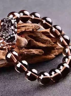 天然冰种黑曜石貔貅手链