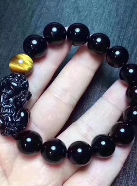 天然黑曜石转运珠貔貅手链