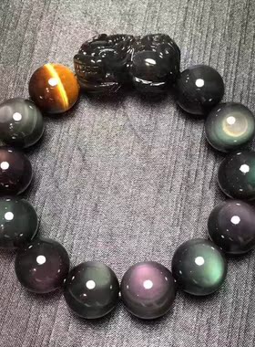 天然黑曜石霸王风貔貅手链