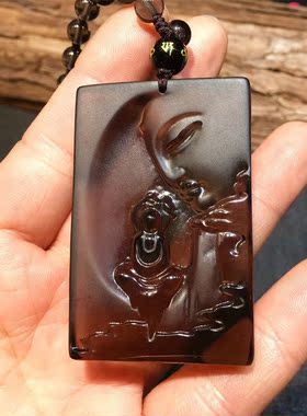 天然冰种黑曜石悟道风吊坠