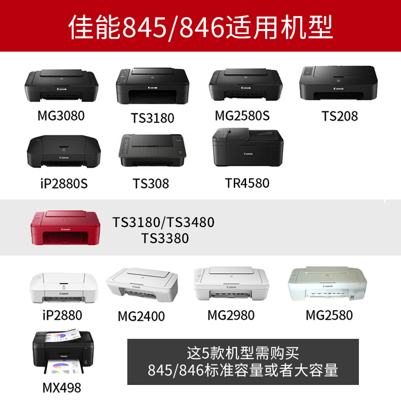 佳能原装845 846墨盒可加墨 mg2980 mx498 ts208 mg2400 ts3480 ts308 mg3080 mg2580s ts3380打印机-图3