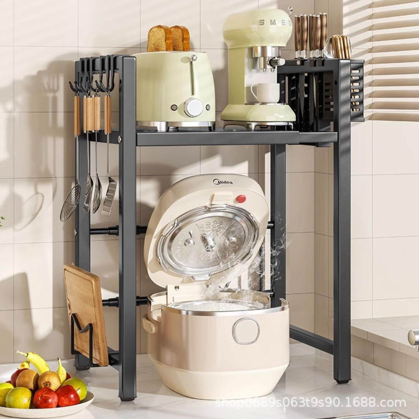 厨房置物架电饭煲置物架伸缩款微波炉架可伸缩烤箱收纳架台面家用,淘宝优惠券,粉丝福利购,淘宝优惠卷