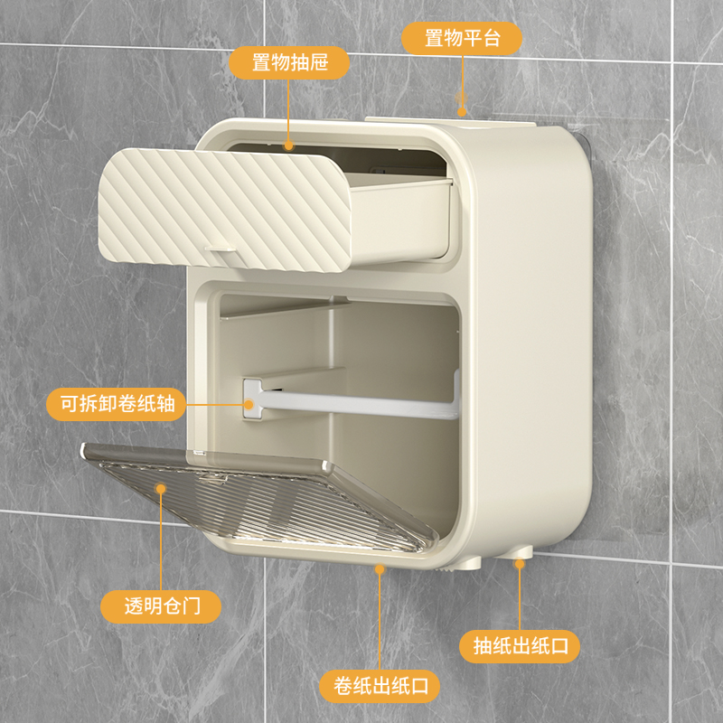 奶油风卫生间纸巾盒壁挂式厕所抽纸盒卷纸架洗手间卫生纸厕纸盒子-图2