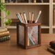 Begonia flower glass solid wood pen holder retro style desktop large