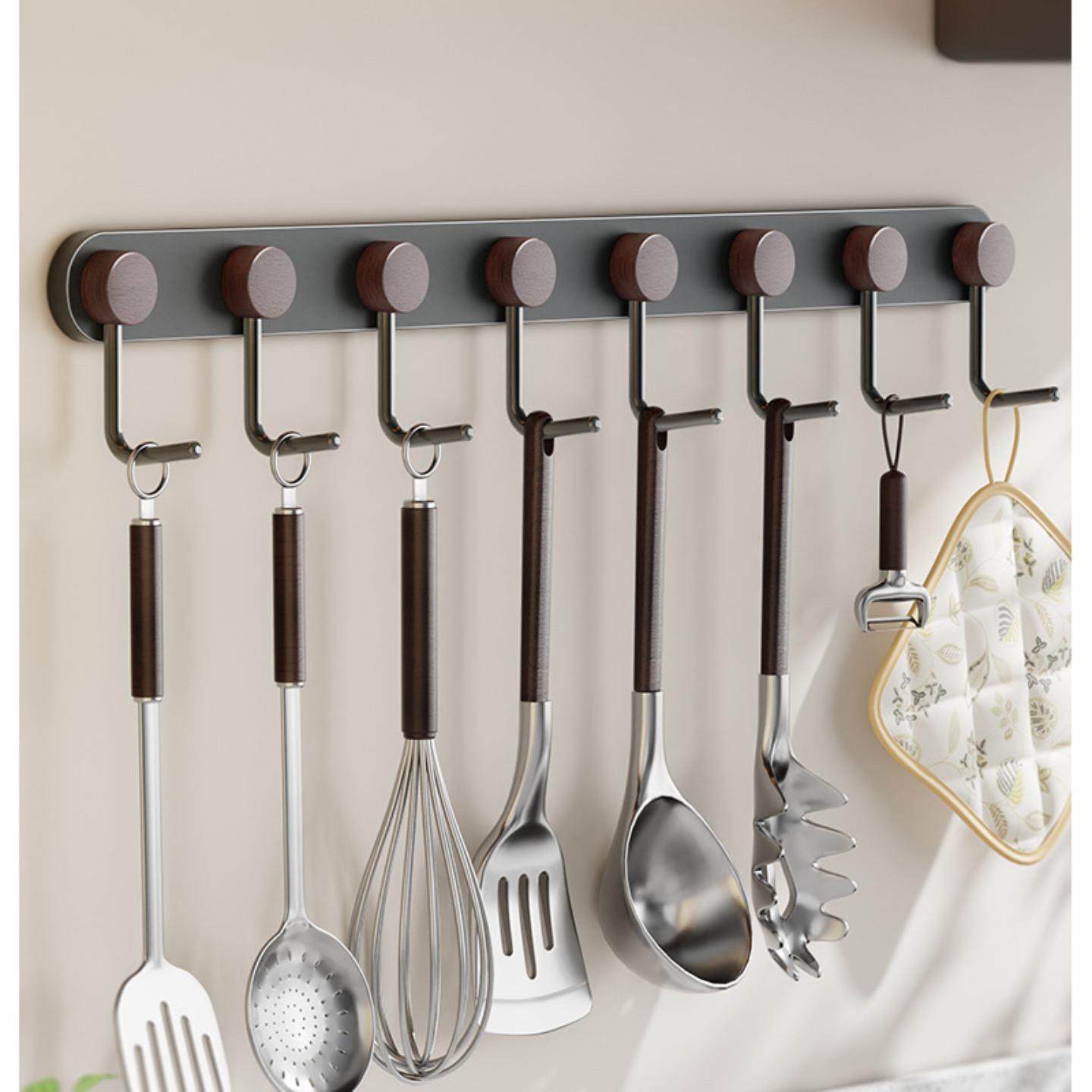 免打孔厨房挂架实木大容量厨卫墙上铲勺挂架多功能厨房壁挂置物架,淘宝优惠券,粉丝福利购,淘宝优惠卷
