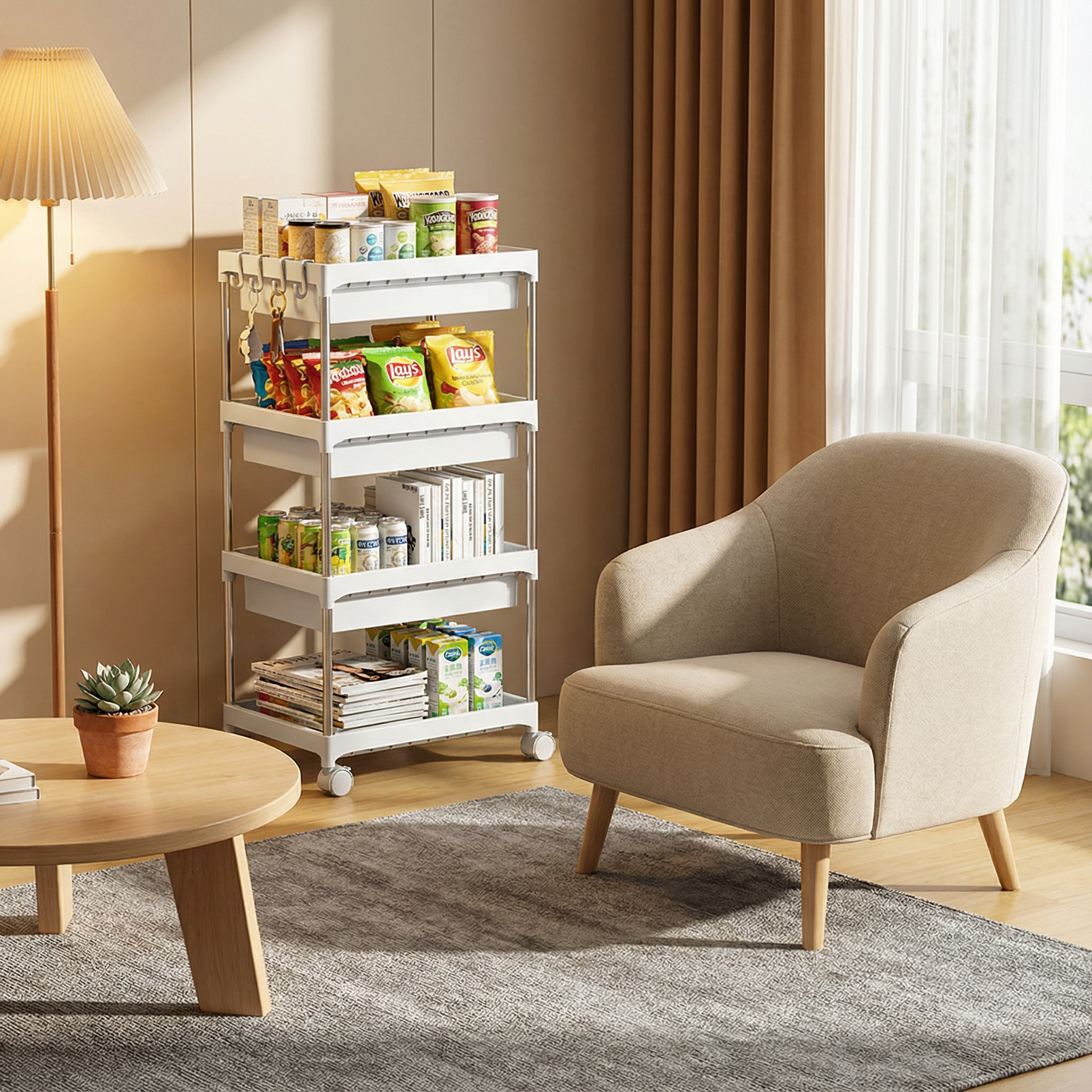 零食置物架落地可移动小推车家用抽屉式收纳柜多层客厅夹缝储物柜,淘宝优惠券,粉丝福利购,淘宝优惠卷