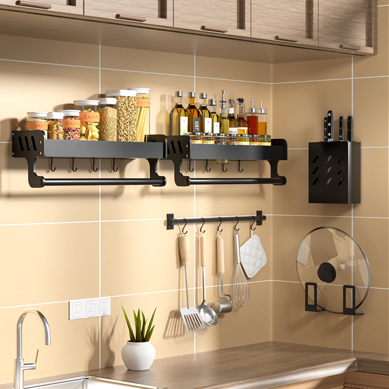 厨房置物架免打孔刀架壁挂式调味料用品收纳架子家用各种神器大全